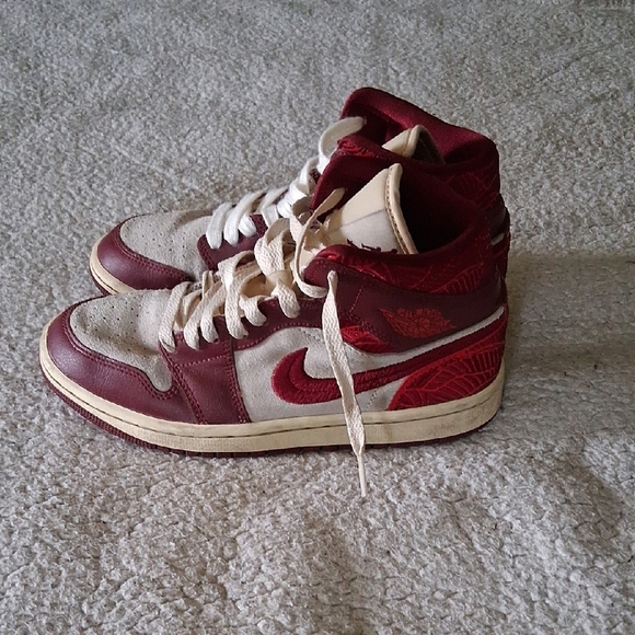Nike Air Jordan 1 Women's Burgundy and White Athletic Shoes - Picture 4 of 6